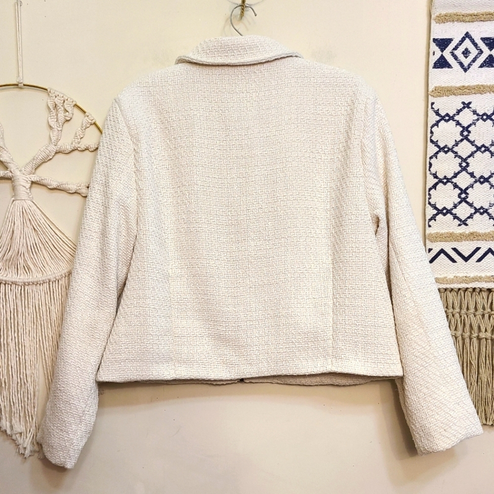 Abercrombie & Fitch Tweed Crop Jacket In Cream Size XL - Picture 5 of 8